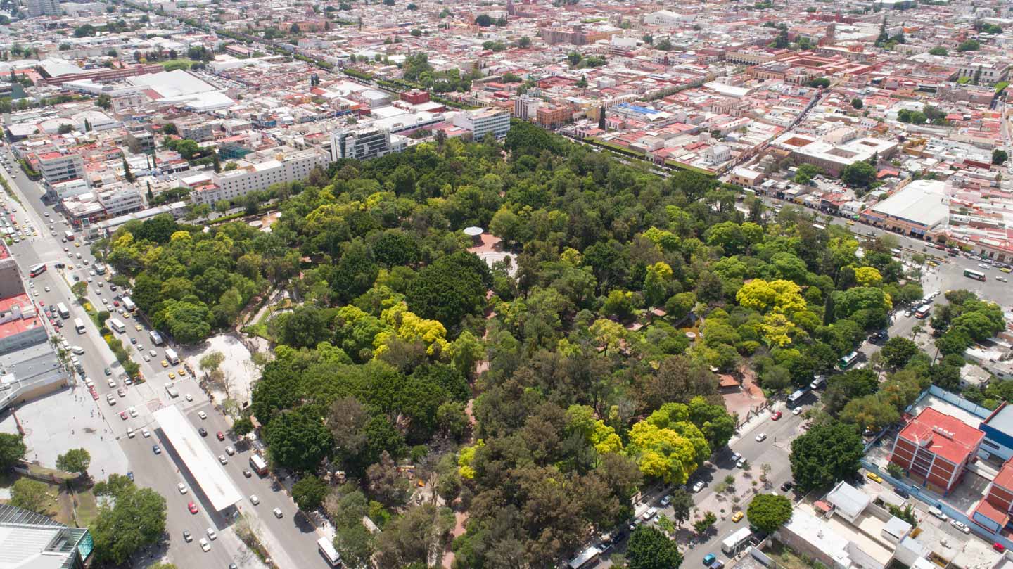 Vista aérea de la Alameda Hidalgo de Querétaro